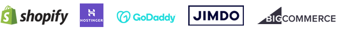 logos of popular website builders including Shopify, Hostinger, Godaddy, Jumdo and Big Commerce